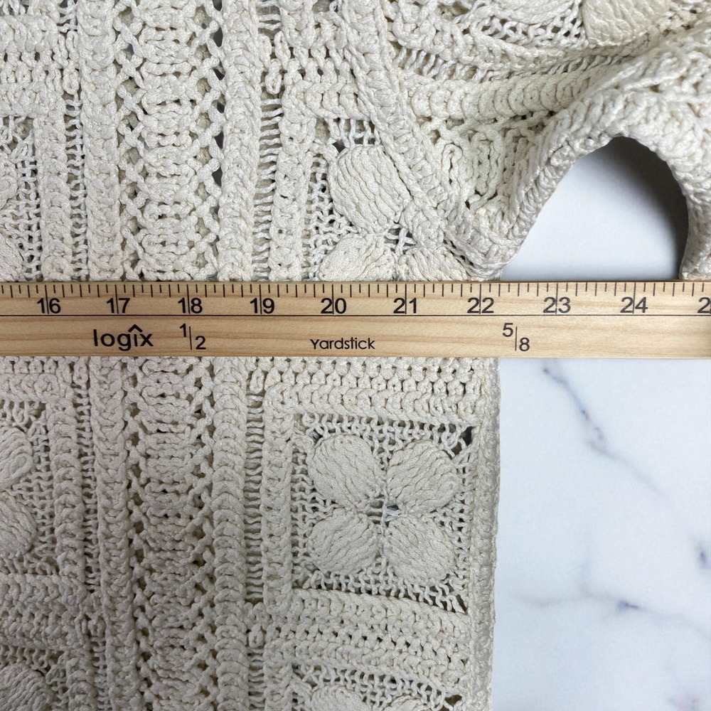 H&M Crochet-Look Tunic Dress Cream Fringe Size Large Summer Edition 2025 Boho - Picture 7 of 15